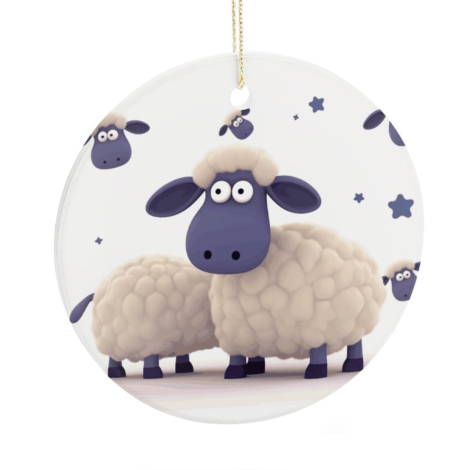 Adfgyerh Style Sheep Ceramic Circular Pendant,2.9 Inch，Hanging Ornament，Gift Exchange Idea Round Ceramic Ornament,For Mom And Daughter，For Home Indoor Outdoor Decor.