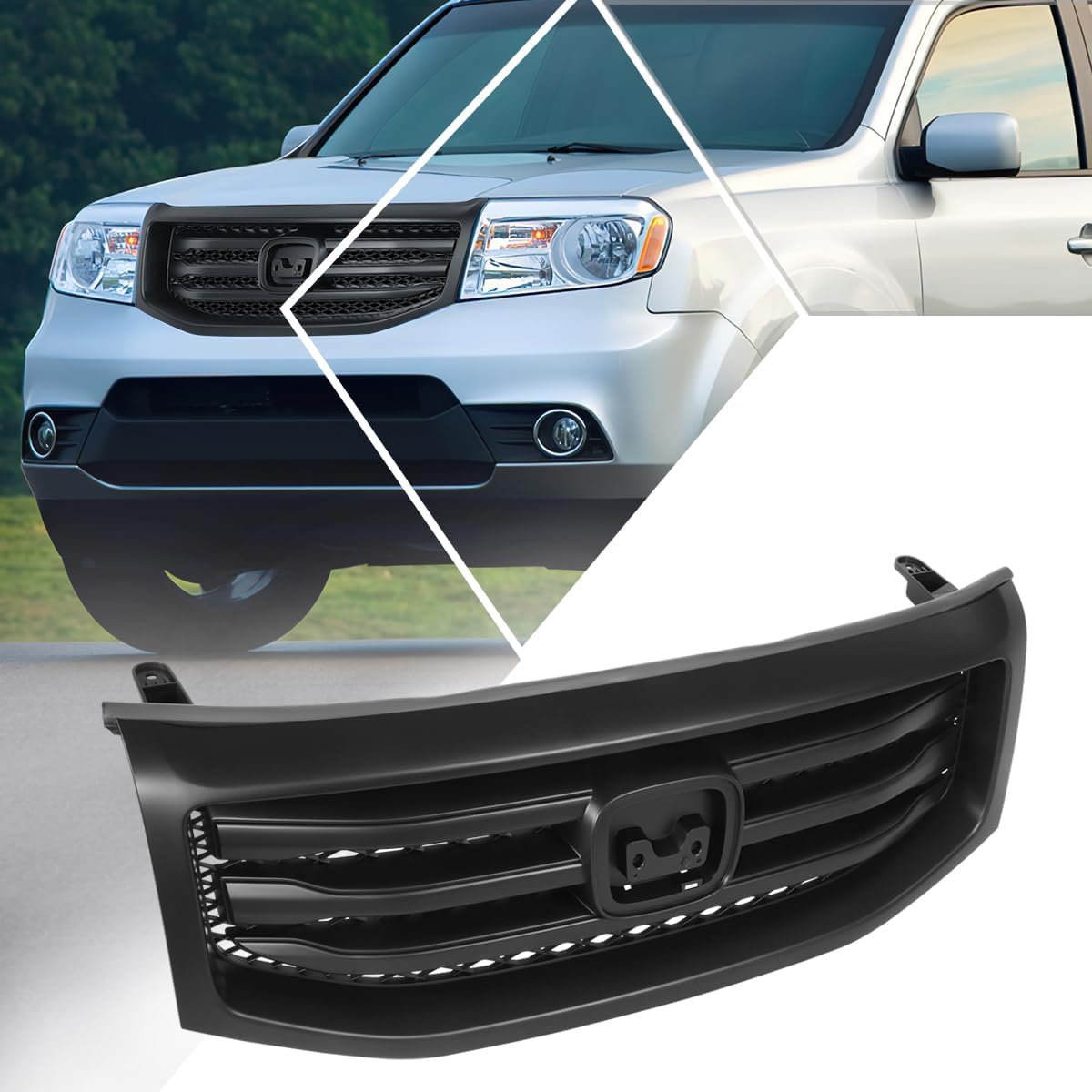 Factory Style Matte Black Front Bumper Grille Grill Assembly Compatible with 12-15 Honda Pilot
