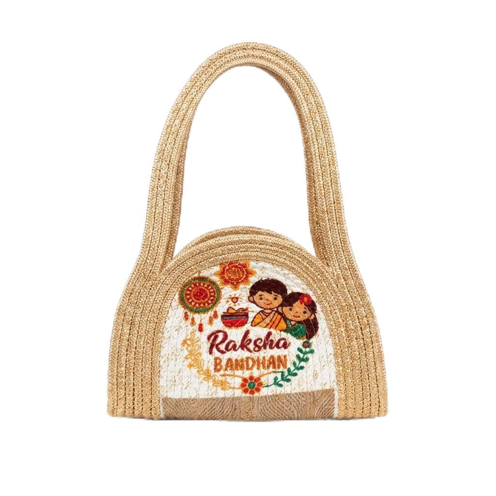 Raksha Bandhan Embroidered Jute Handbag with Rakhi Storage-image-49