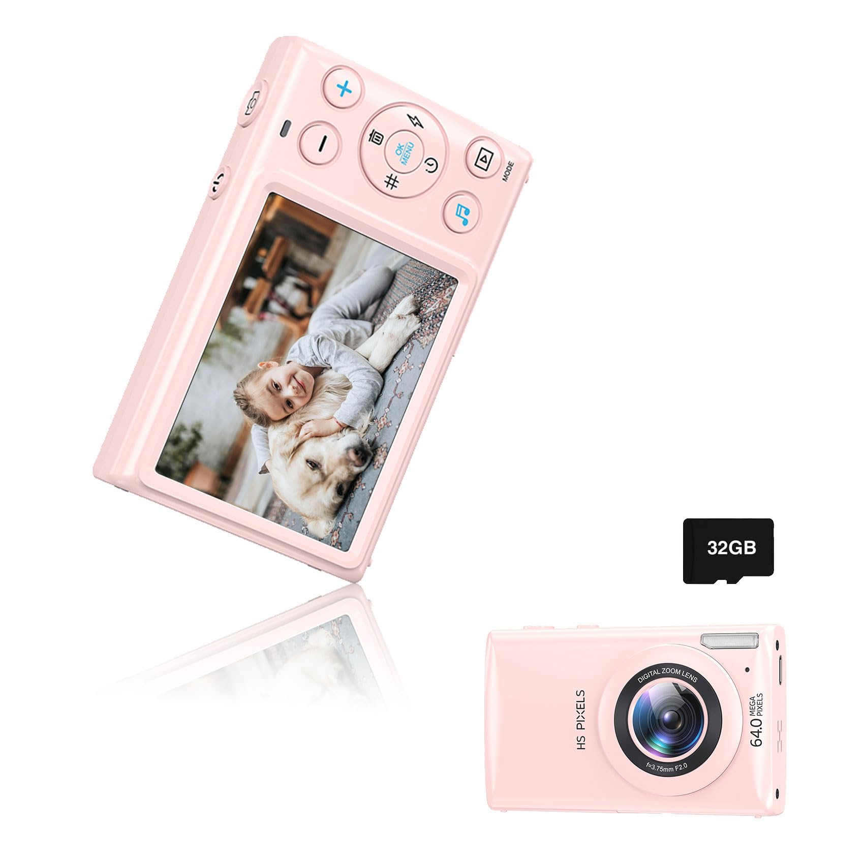 Digital Camera 4K FHD Camera 3" 64MP Point and Shoot Digital Camera for Pictures with 32GB Card 18X Zoom Compact Small Vintage Camera (Pink Glossy)