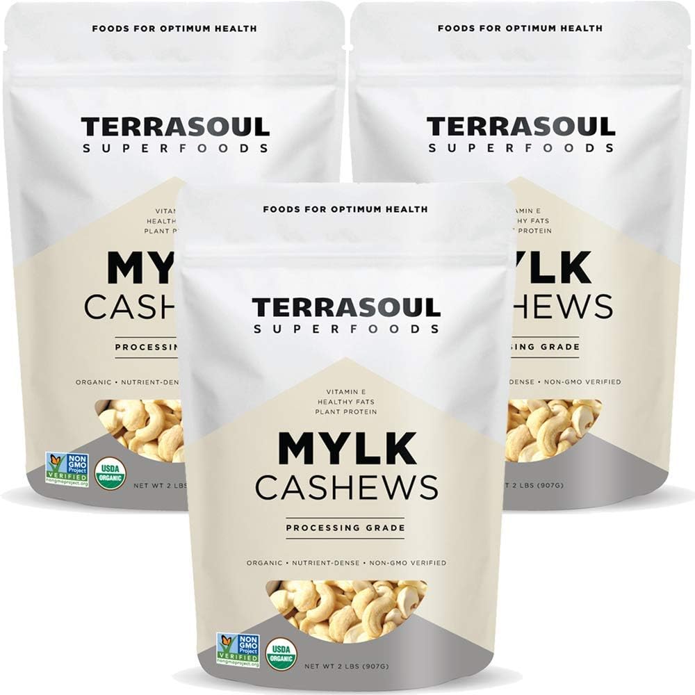 Terrasoul Superfoods Organic Raw Cashews (Mylk Grade), 6 Lbs (Pack of 3), Premium Quality for Snacking, Desserts, Cashew Milk and Nut Butter Making