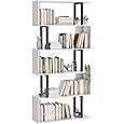 DWVO 5-Tier Geometric Bookshelf, S Shaped Bookshelf Modern Freestanding Display Shelves, Geometric Bookcase Decorative Storage Shelving for Living Room, Home Office, White
