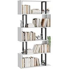 DWVO 5-Tier Geometric Bookshelf, S Shaped Bookshelf Modern Freestanding Display Shelves, Geometric Bookcase Decorative Storage Shelving for Living Room, Home Office, White