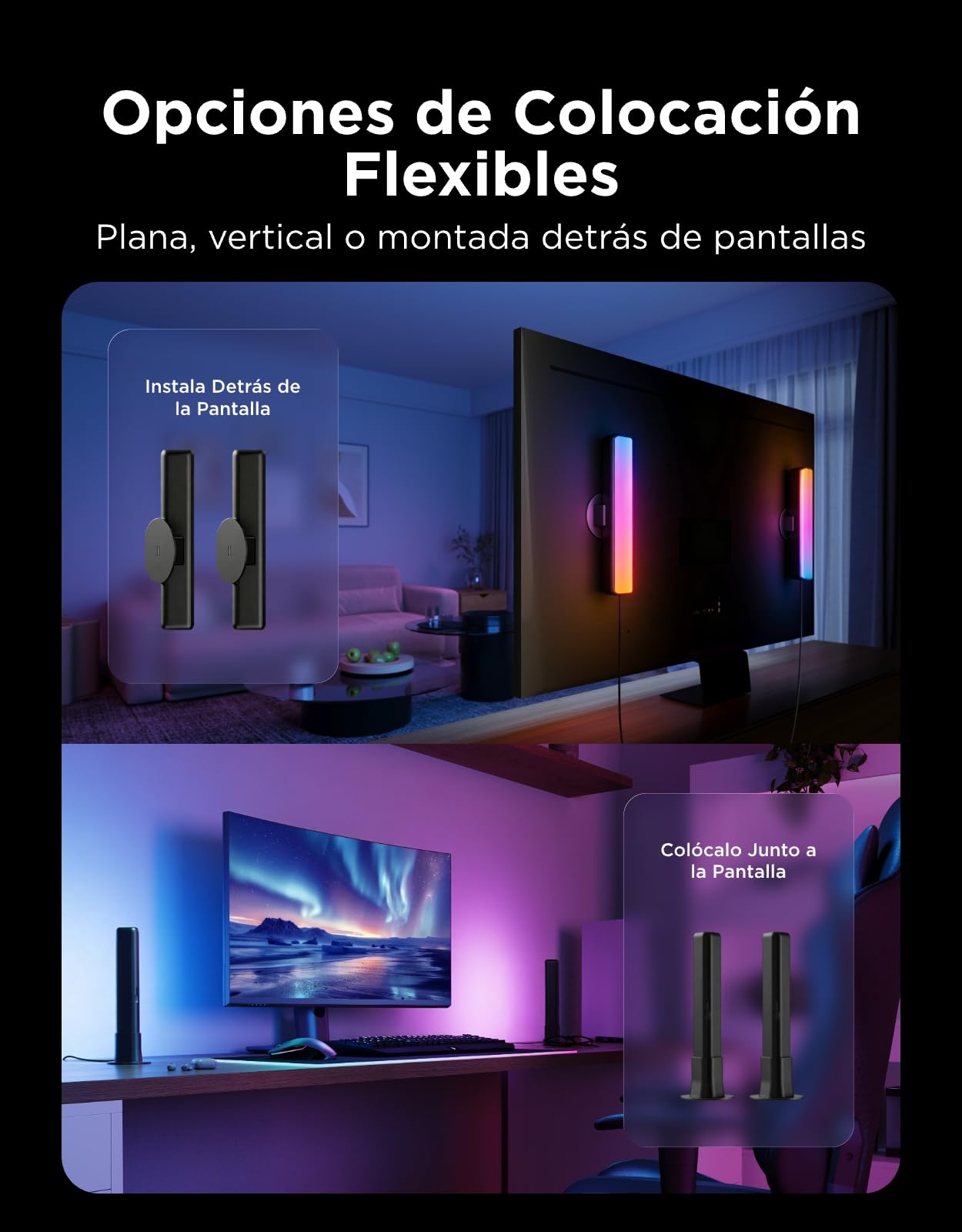 Govee Barras de luz LED Inteligentes, Compatible con Alexa, Matter, Negro | Retroiluminación RGBICWW para TV, Ambiente, Juegos con 64 Modos de Escena, Sincronización de Música, 3 Instalación