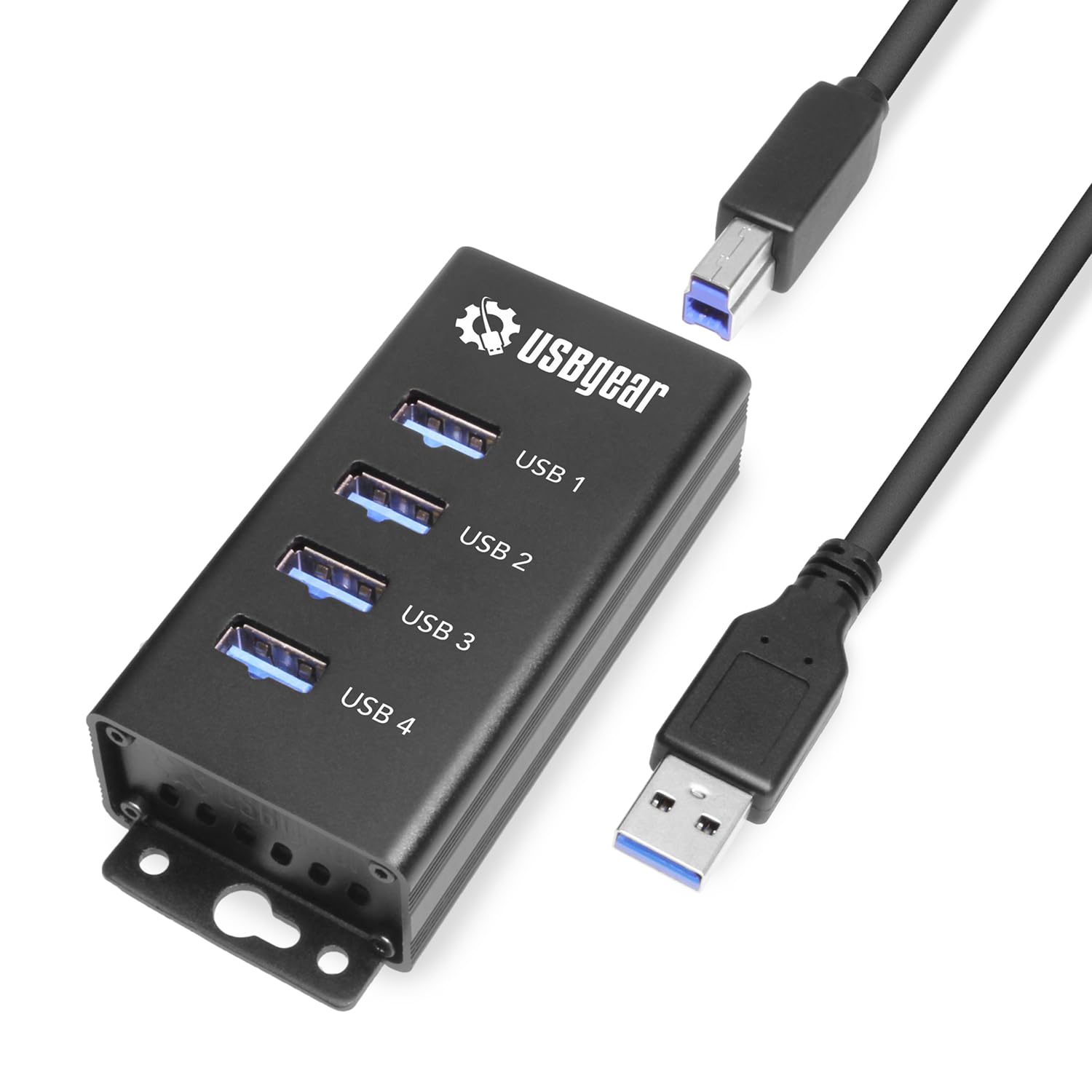 USBGear 4 Port USB Hub 3.2 Gen 1 – Mountable SuperSpeed Data Hub with USB Ports for Laptop, PC, Desktop, and More, 5V/2A Power Adapter with Type-A to Type-B Cable (3ft), Computer Accessories