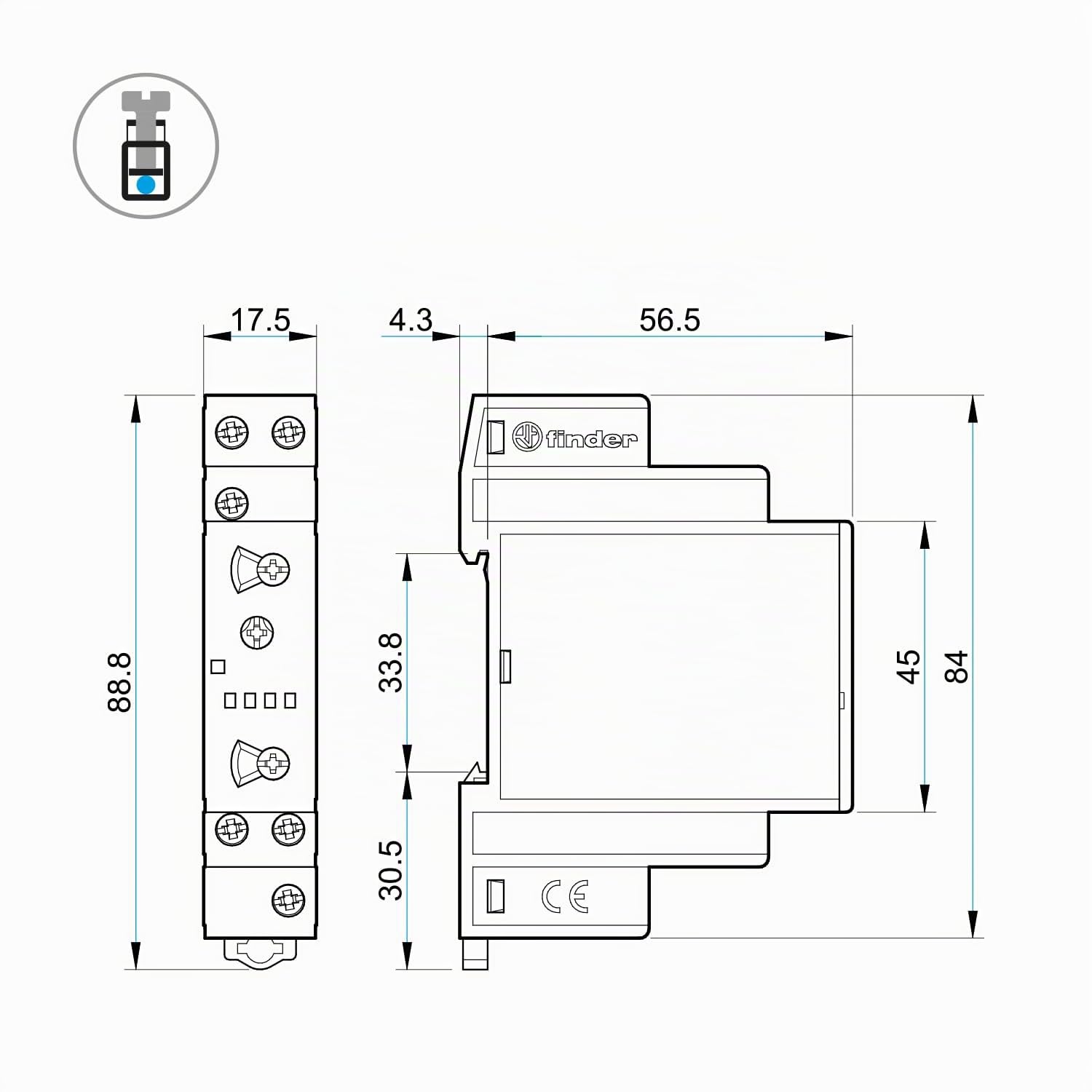 Finder 800102400000PAS - Relé temporizzato modulare, multifunzione e multitensione 1RT 16 A da 24 A 240 Vac/dc, regolazione da 0,05 secondi a 10 giorni