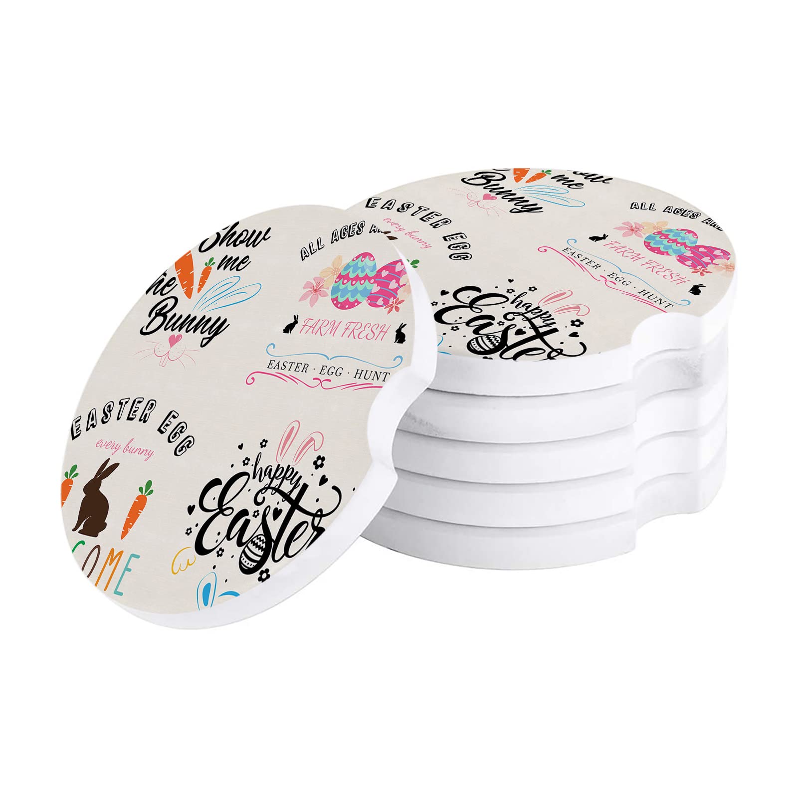 Banny Caroot with Colorful Egg Rabbit6 PieceHappy Easter Day Theme on Linen Texture