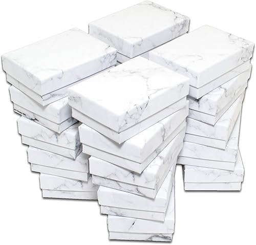 Miniatura 6 de TheDisplayGuys - Paquete de 100 cajas de regalo de papel de cartón relleno de algodón #32, color blanco mármol (3 14 x 2 14 x 1 pulgadas), Algodón