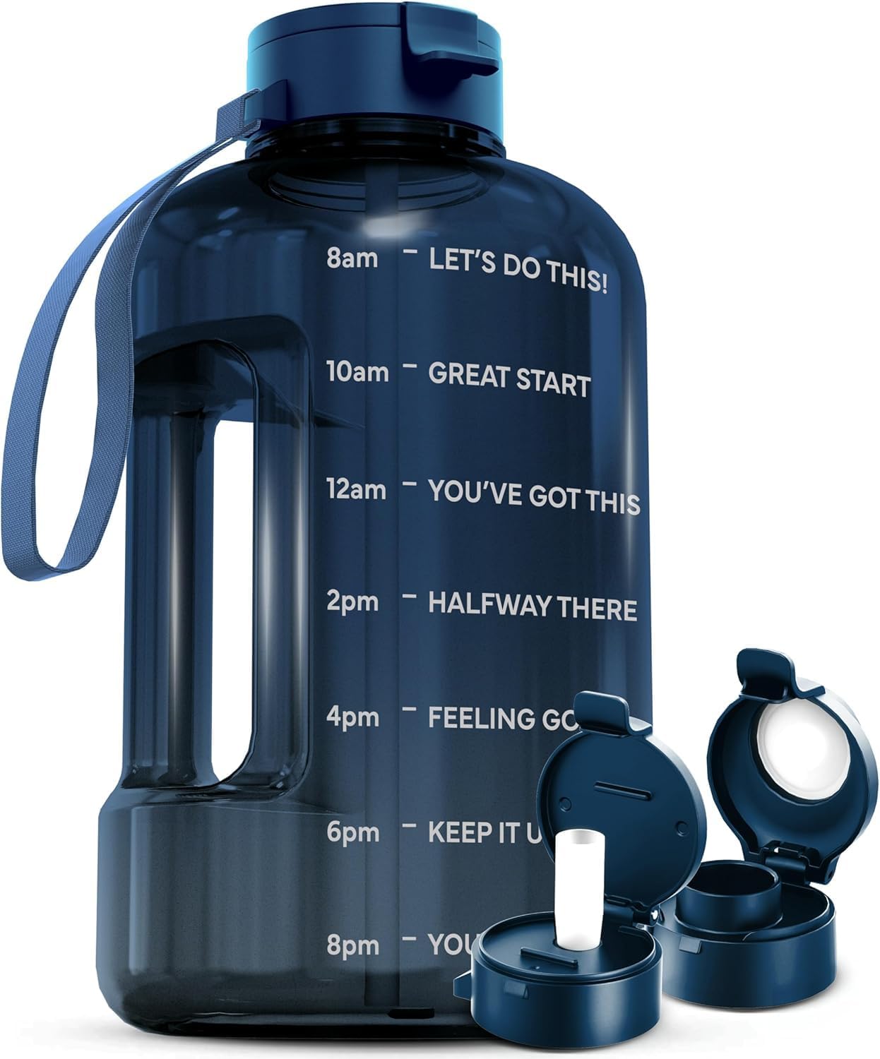 AQUAFIT 128 oz Water Bottle with Time Marker - Straw & Chug Lid - BPA Free 1 Gallon Gym Water Bottle with Handle - Big Gallon Jug (Nebula, 128 Ounces)