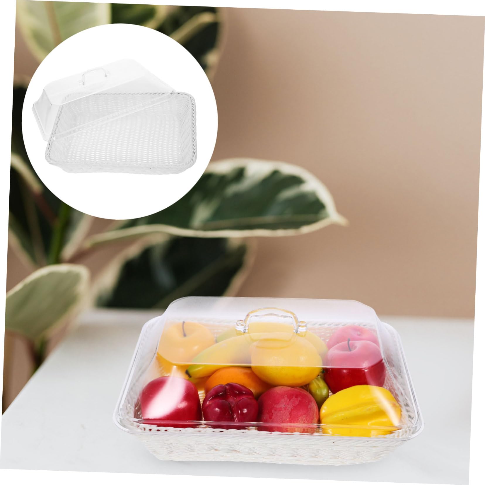 TOPBATHY Cesta de Pan de Imitación de Ratán Cesta para Frutas y Verduras Bandeja para Servir con Tapa para Cocina y Mesa de Centro