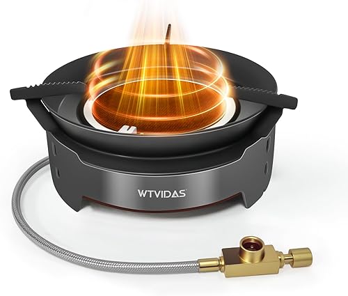 Estufa de camping 3600W Estufa portátil para mochileros con encendido piezoeléctrico, adaptador de recipiente de combustible, estufa de gas a prueba