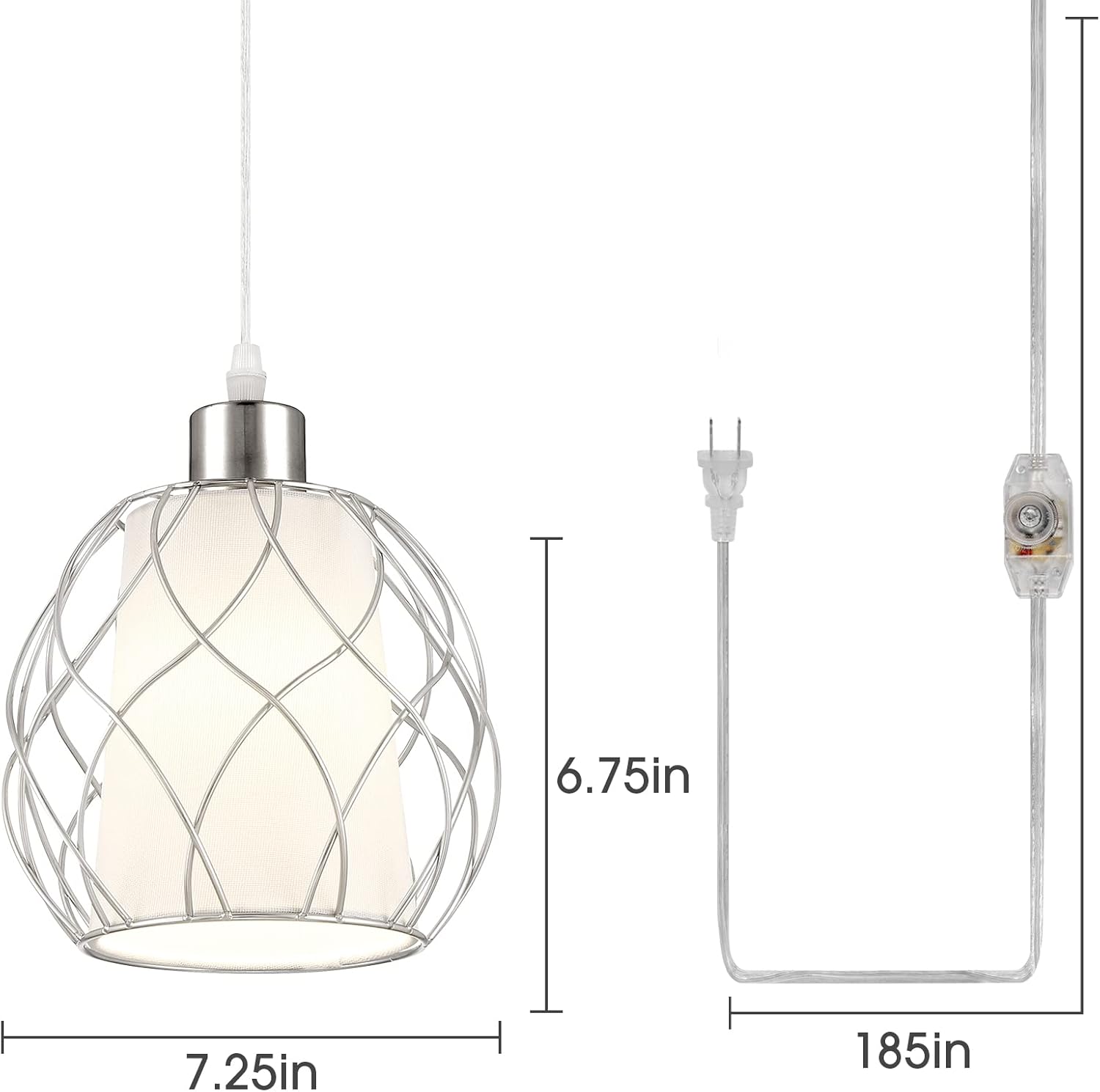 Cinkeda Hanging Lights with Plug in Cord,Hanging Lamps That Plug into Wall Outlet with Dimmable Switch and 15 ft Clear Cord, Swag Lamp for Bedroom Kitchen Island Living Room (Bulb Included)
