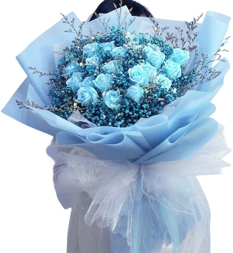 20 Pcs Double Sided Color Flower Wrapping Paper,Waterproof Valentine's Day Bouquet Wrapping Paper 23x23Inch Used for DIY Crafts, Gift Packaging, Flower Shop Bouquet Packaging (light blue)