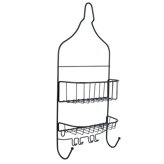 Bath Bliss 2 Tier Contoured Head Shower Caddy Over The Shower Head Rust Proof Bathroom Organizer with Hooks