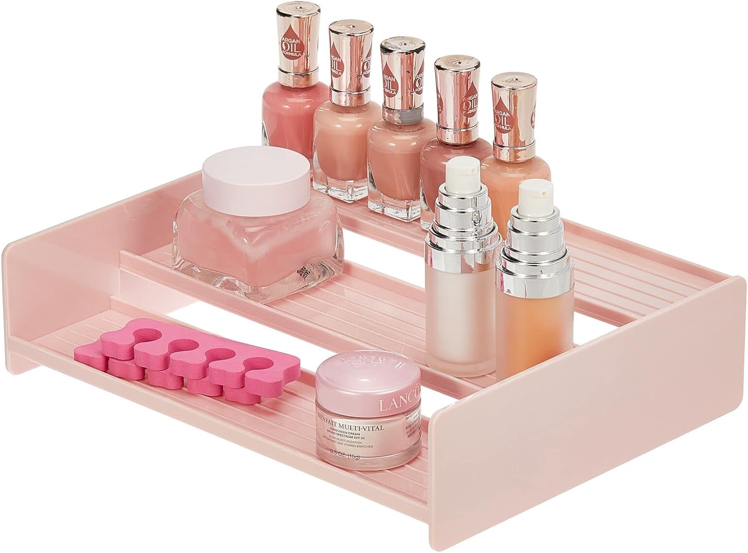 mDesign 3 Tier Bathroom Organizer Shelf - Storage Rack for Vitamins, Supplements - Versatile Compact Space Saving Holder for Countertops, Cabinets, Shelves - Ligne Collection - 2 Pack - Light Pink