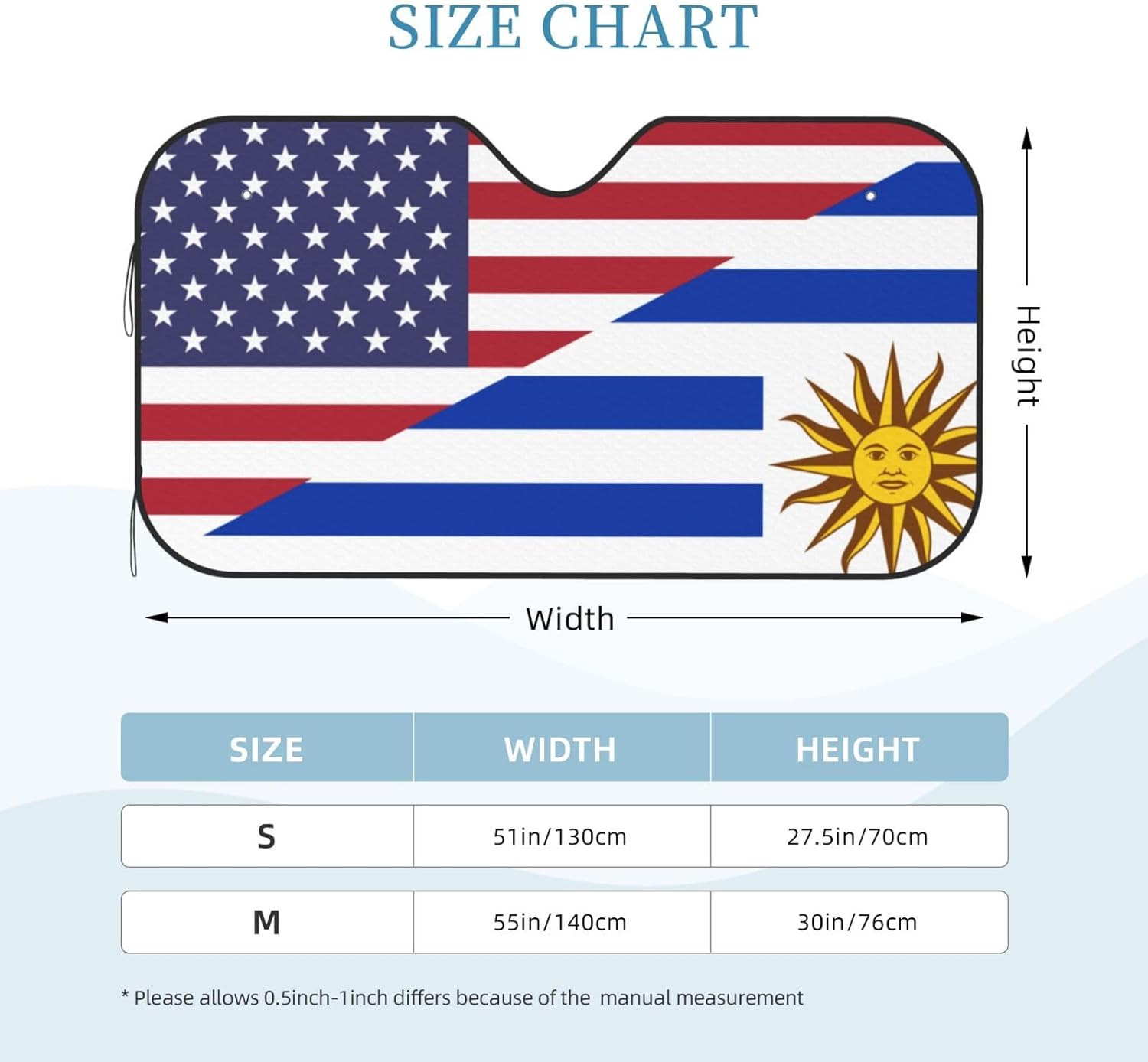 America Uruguay Friendship Flag Foldable Car Windshield Sunshade Blocks Heat and Sun Glare Uv Rays