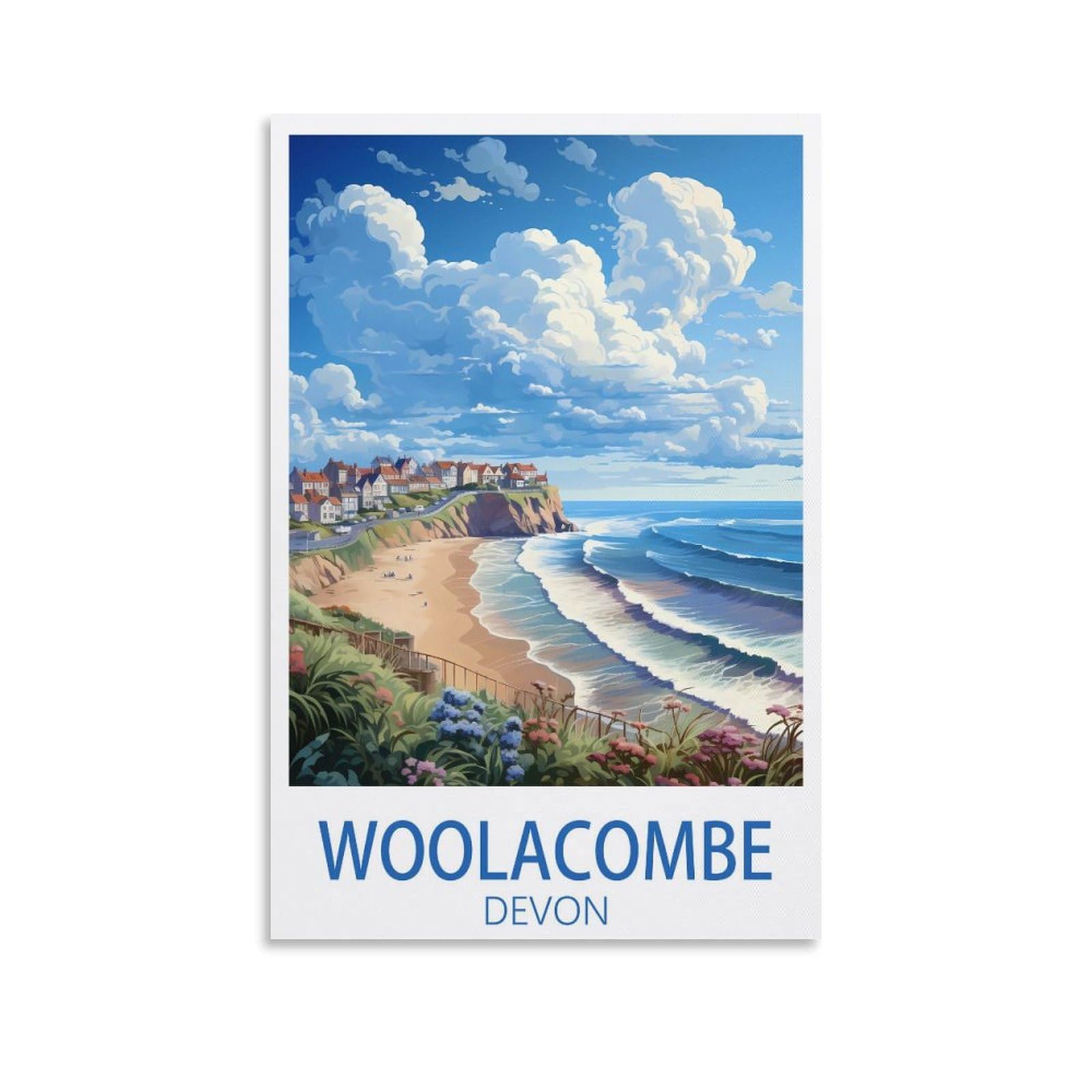 EZMLFA 5D Diamond Art Kits for Beginner,Woolacombe Devon,Diamond Art Kits Gem Cross Stitch Easy Kits for Beginner Crystal Art Crafts Home Wall Decor 50x60cm