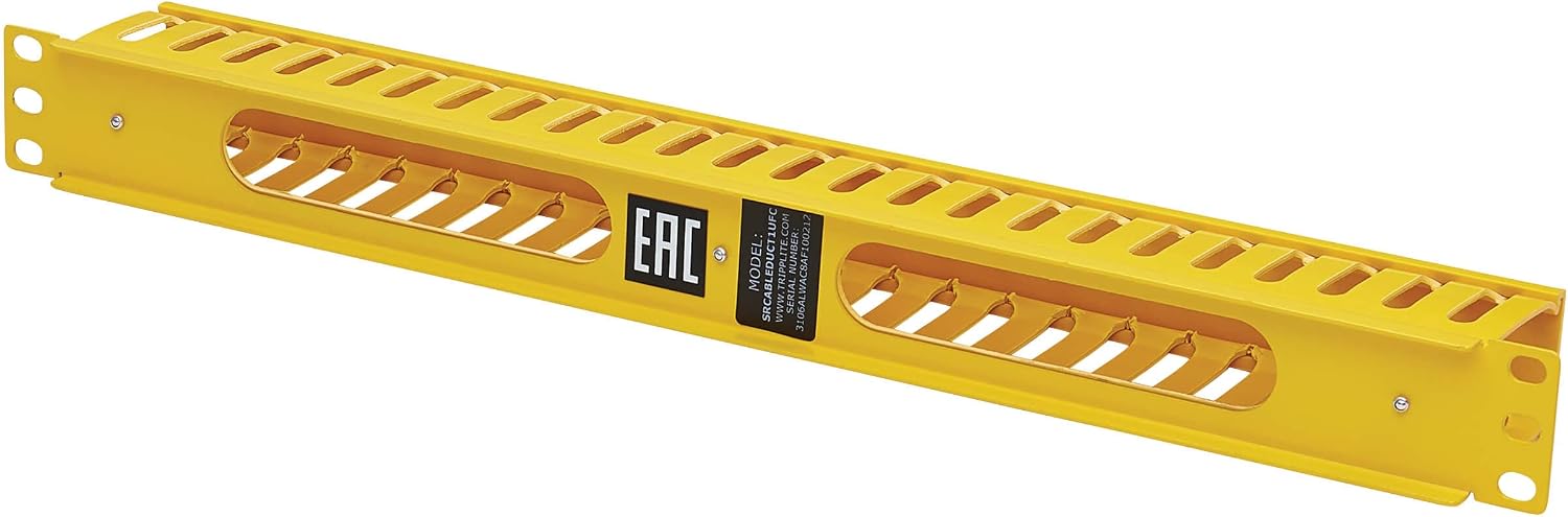 Tripp Lite Horizontal Server Rack Enclosure Cable Manager, Finger Duct with Cover, High-Visibility Yellow Steel, 1U Rack-Mount, Standard 19-Inch, 5-Year Warranty (SRCABLEDUCT1UFC)