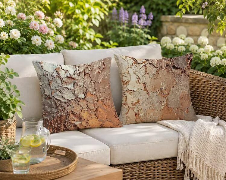 Coussin extérieur imperméable 55x55cm lin abstrait lot de 2 or - 3