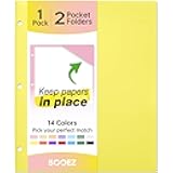 Sooez 2-Pocket Folders, Plastic Folders with Pockets 3 Hole Punched, 1 Pack Pockets Folder for 3 Ring Binder with Labels, Heavy Duty Binder Folder for Document, Letter Size File Folder,Yellow