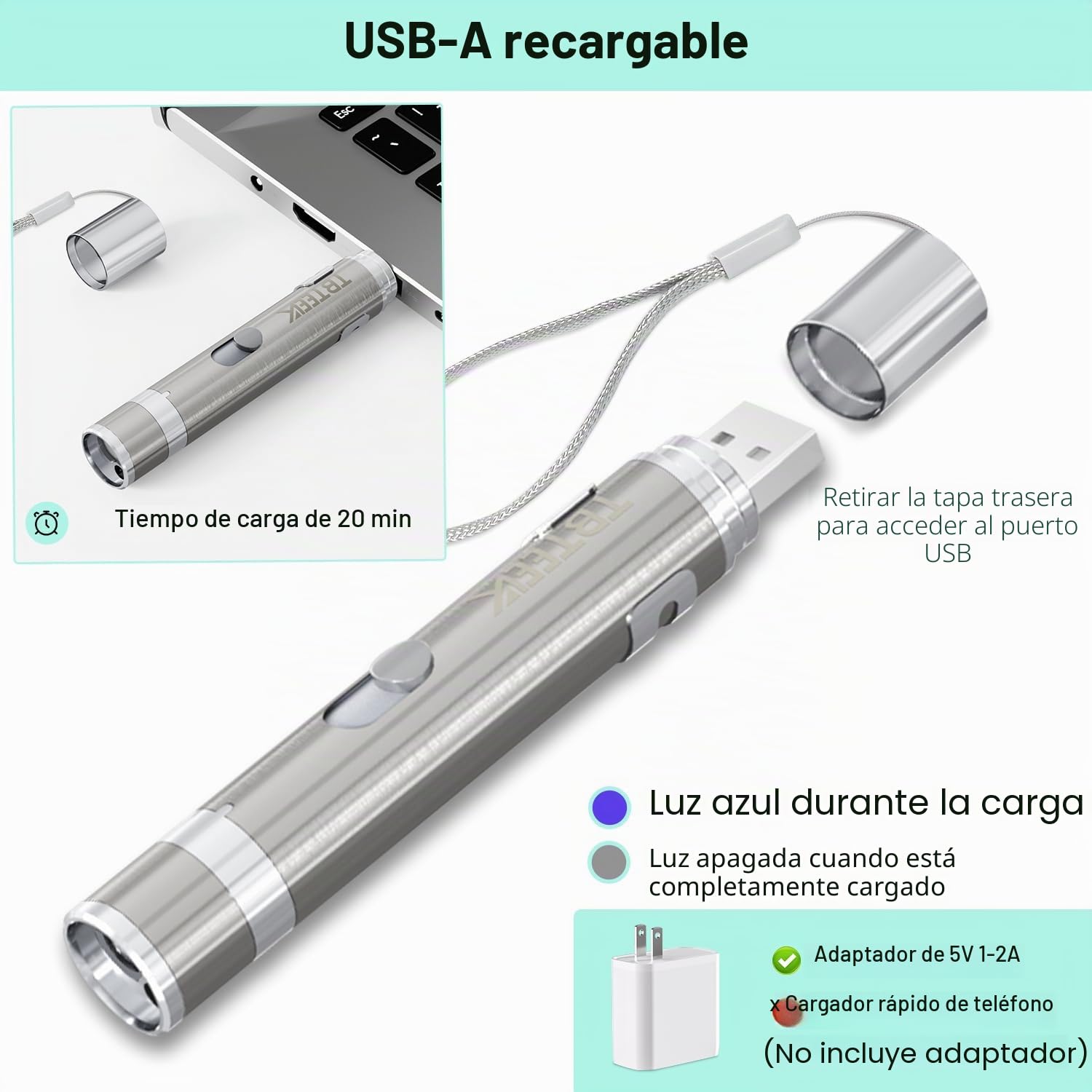 TBTeek Juguetes para gatos recargables, juguetes para gatos de interior, 7 luces ajustables y patrón, juguete interactivo para gatos, juguete portátil divertido para entrenamiento y ejercicio (paquete