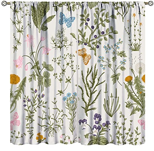Floral Botanical Curtains, Spring Floral Botanical Butterfly in Natural Garden,