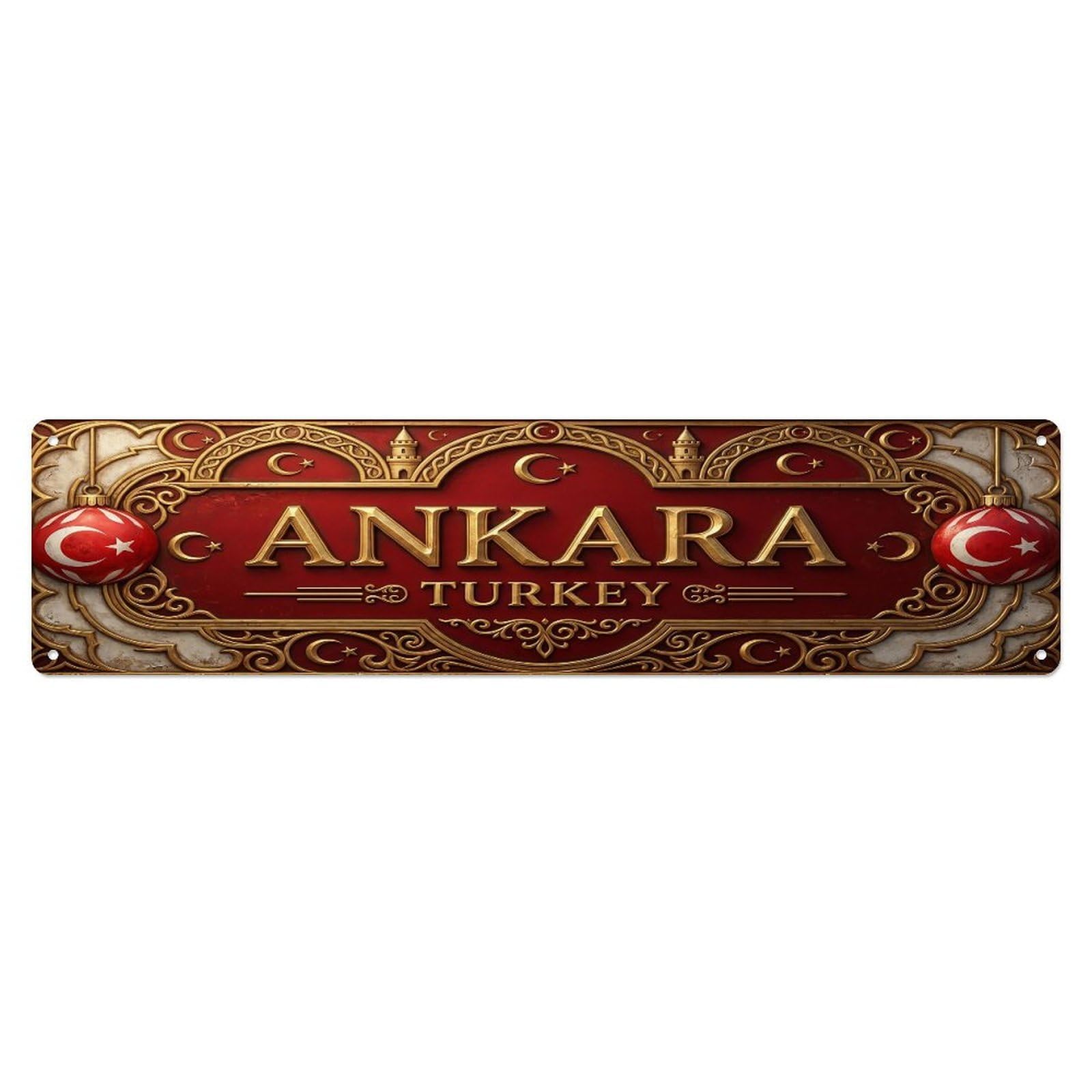 Cmhok Vintage Style Vintage Ankara Turkey Flag Pattern Metal Tin Sign Wall Decor For Cafe, Club, Garden Metal Poster 4X16inch