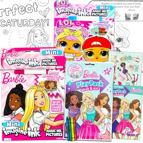 バービーミニマジックインクぬりえブックセット キッズ - インビジブルインクペン、プレイパック、ステッカー付きイマジンインクぬりえブックセット | バービーアートセット 女の子用