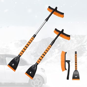 Snow Brush and Ice Scrapers for Car Windshield for VW T ROC Taigo Taigun Tayron Teramont Tharu Touareg, Extendable Windshield Ice Scraper with Foam Grip, Detachable Snow Remover for Cars