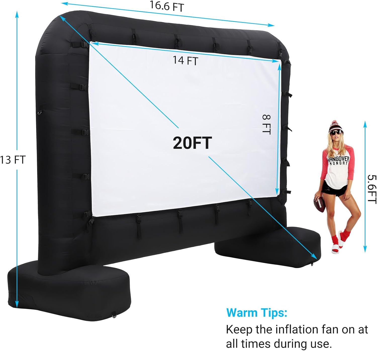 20Ft Inflatable Projector Screen Outdoor Movie Screen Support with Quiet Air Blower and Storage Bag Front and Rear Projection Easy Set Up 160 Degree Large Viewing Angle Perfect for Movie Party Night