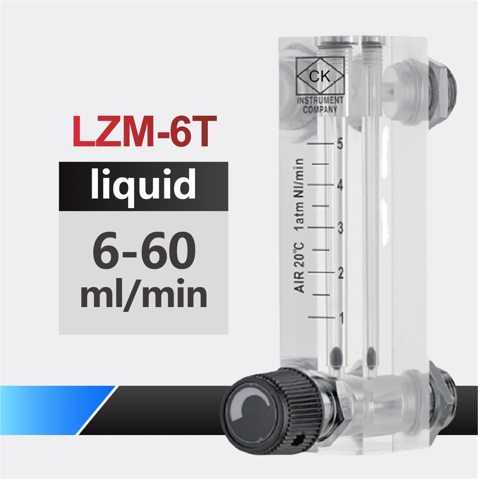Medidor de Flujo de líquido de bajo Flujo LZM-6T, Tipo Panel acrílico, rotámetro de área Variable, 6-1000mL min, Uso Industrial, Cuerpo Transparente(Liquid 6-60ml-min)