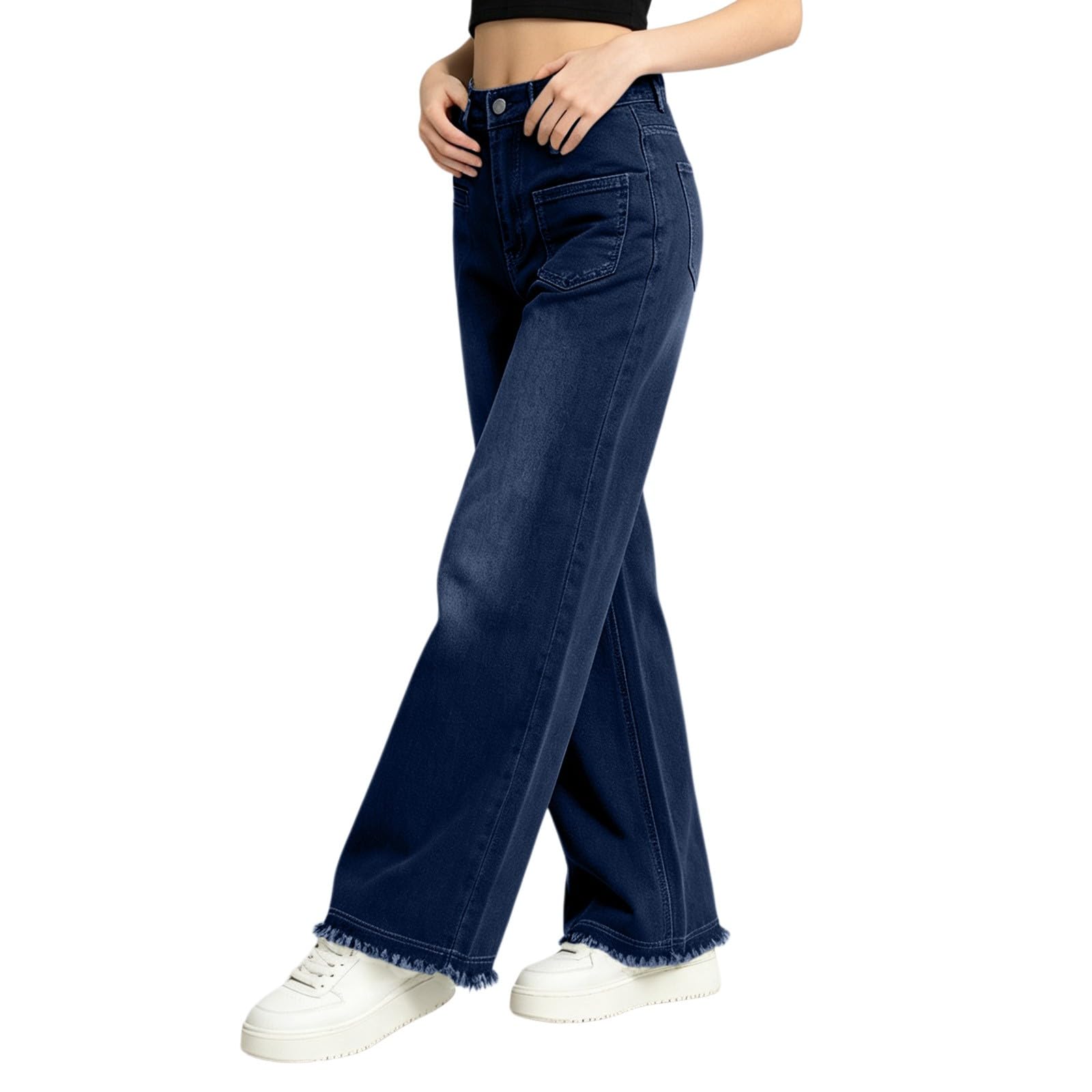 Jeans da donna, a vita alta, gamba dritta, vestibilità larga, Y2K, stile
