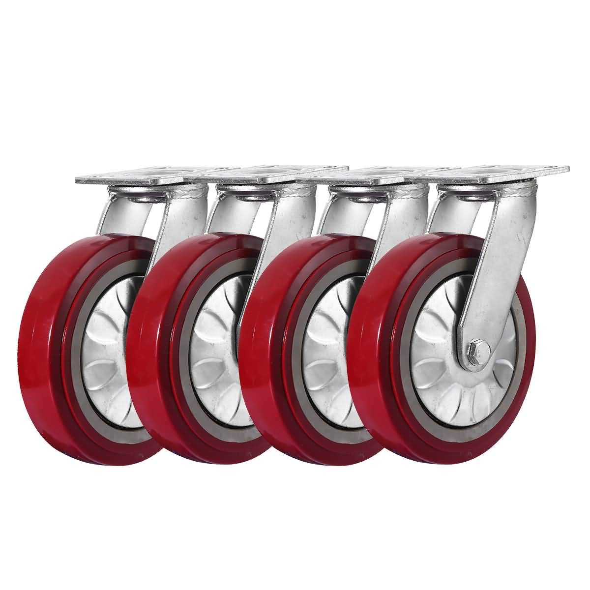 factorduty 8" x 2" heavy duty caster set of 4 swivel caster wheels polyurethane on polyolefin industrial grade premium quality 4000lbs total capacity 8" no brake