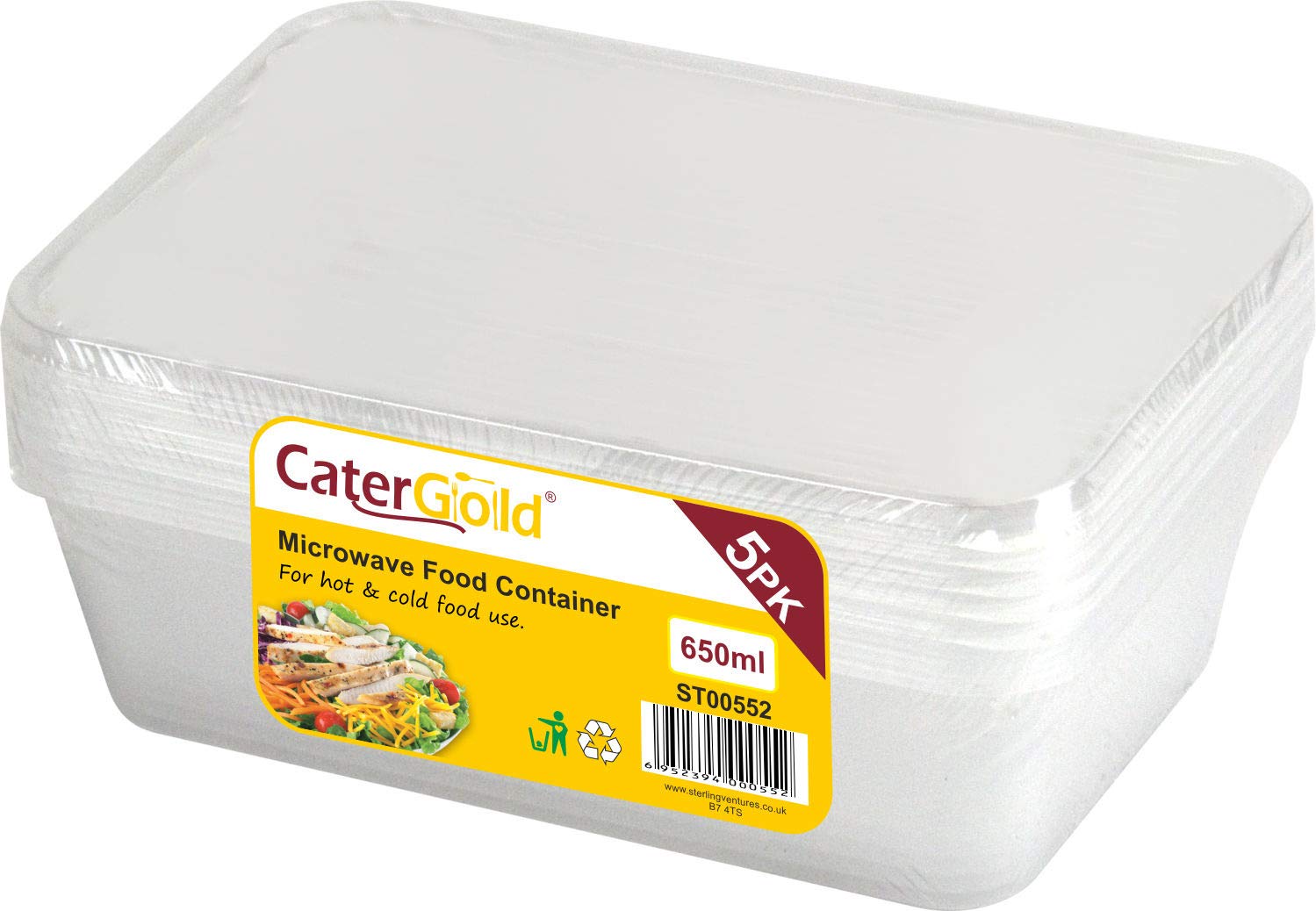 Catergold Clear Plastic Microwave Freezer Safe Food Containers With Lids (5Pk 650Ml)