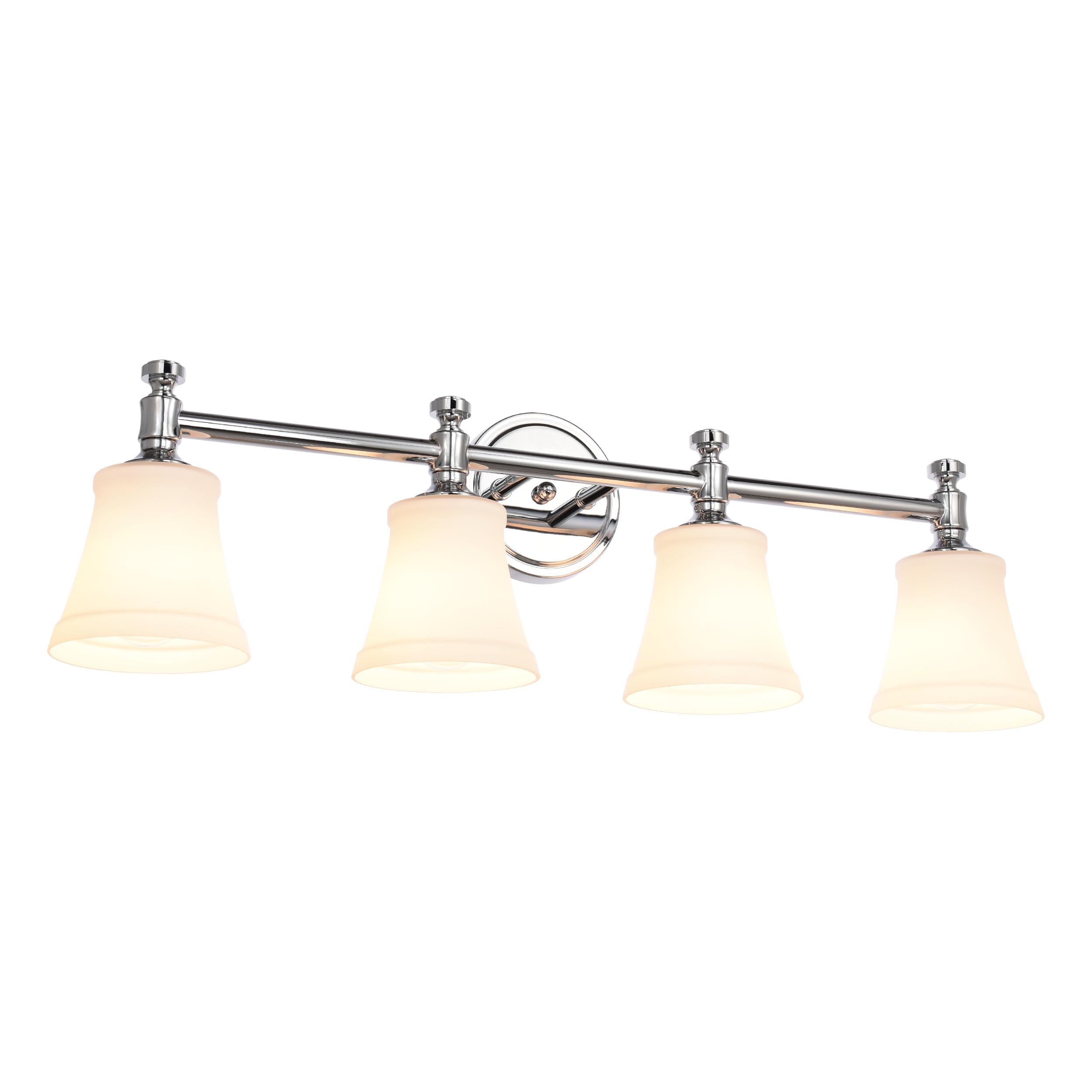 Bathroom Vanity Light Fixtures, Traditional Chrome 4 Lights Wall Sconce Lighting with Opal Glass Shade, Porch Wall Mount Light Fixture for Bathroom, Mirror Cabinets Hallway Stairs