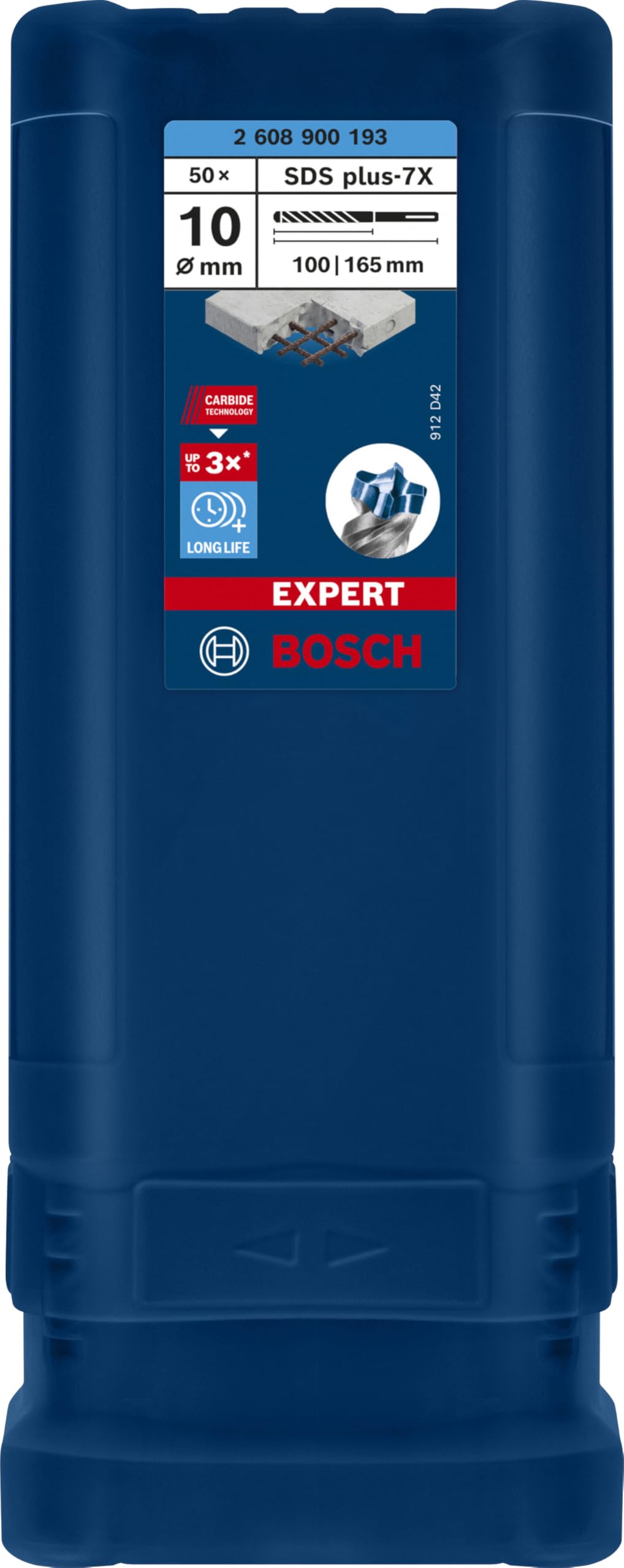 Bosch Professional 50x Brocas para martillo Expert SDS plus-7X (para Hormigón armado, Ø 10.00 x 165 mm, accesorios Martillo perforador rotativo)