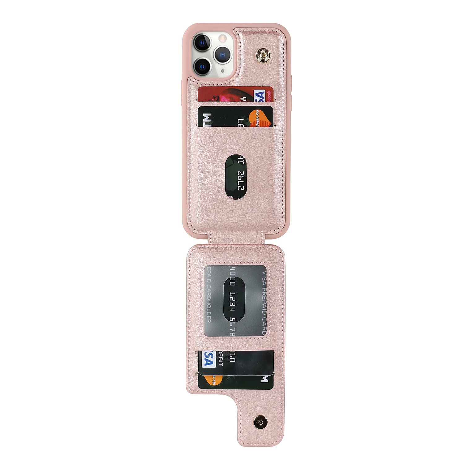 Cavor Cover Portafoglio Con Anello Supporto Per IPhone 11 Pro, Pelle Con 4 Slot Carte, Flip Case Magnetico, Oro Rosa