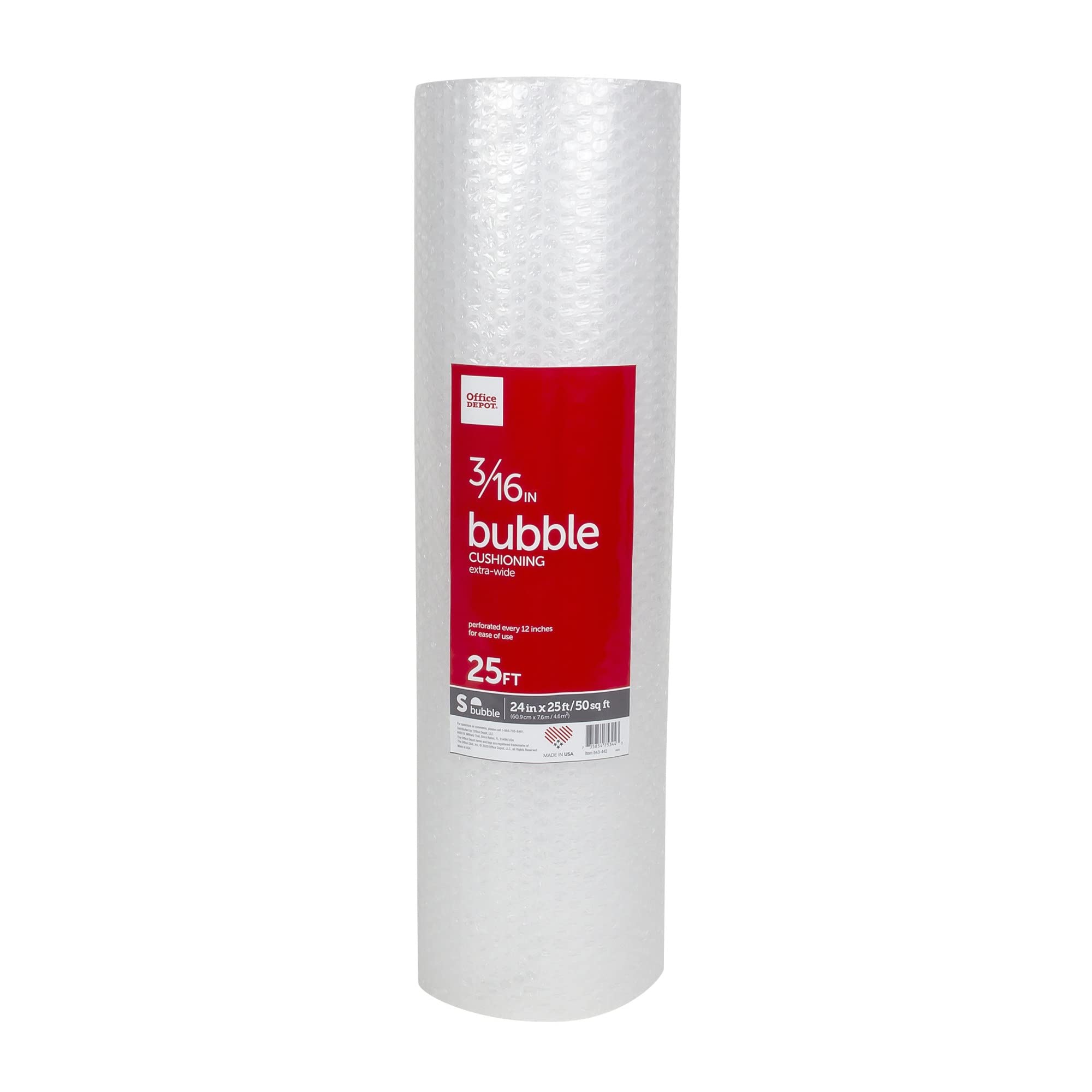 Office Depot Bubble Roll, Extra-Wide, 3/16in. Thick, Clear, 24in. x 25ft., 284333
