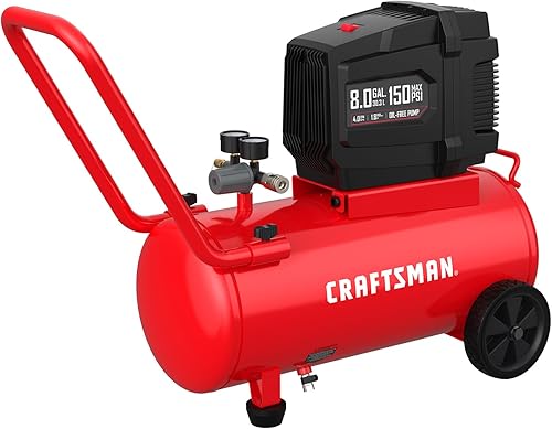 CRAFTSMAN Compresor de aire de 8 galones sin aceite 1,8 HP presión máxima de 150 PSI tanque horizontal portátil