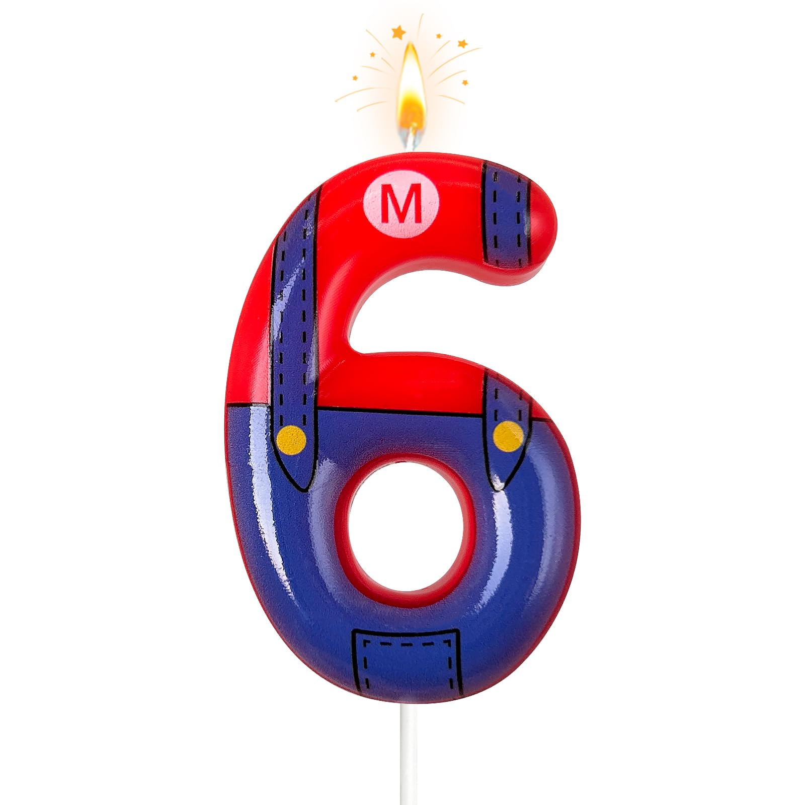 Laackys Digital Birthday Candles, Boys and Girls Red and Blue Number Cake Toppers, Cartoon Game Theme Party Decorations, Children's Party Supplies (6 Pack)