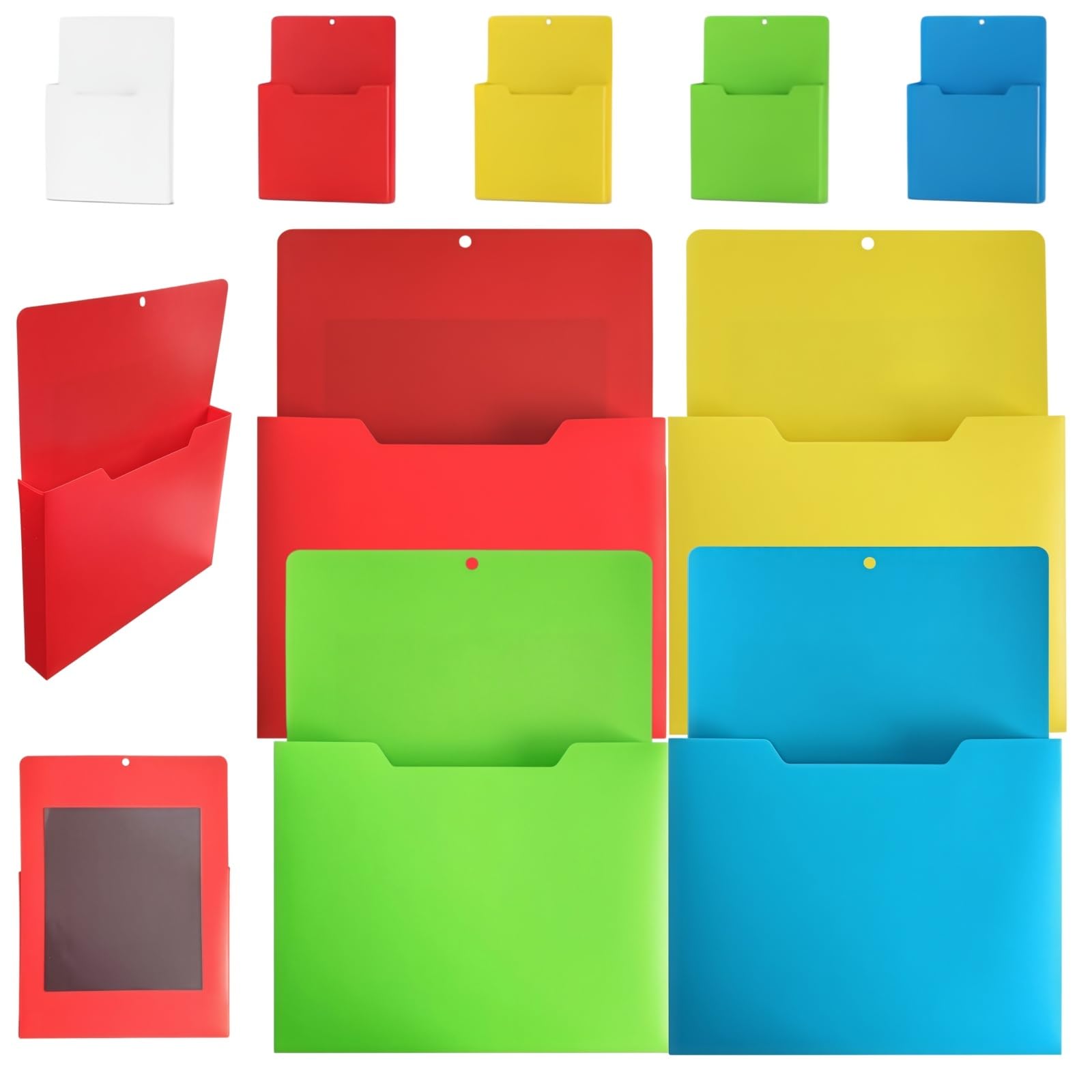 Porte-documents magnétique et dossiers magnétiques, rouge + jaune + vert +