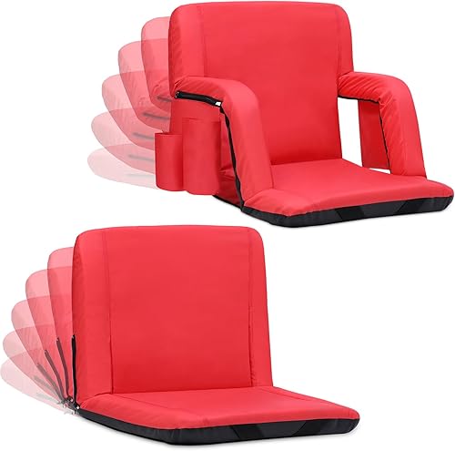 Sportneer - Paquete de 2 asientos para gradas de estadio, con respaldo, soporte para espalda, cojín ancho acolchado y reposabrazos para eventos