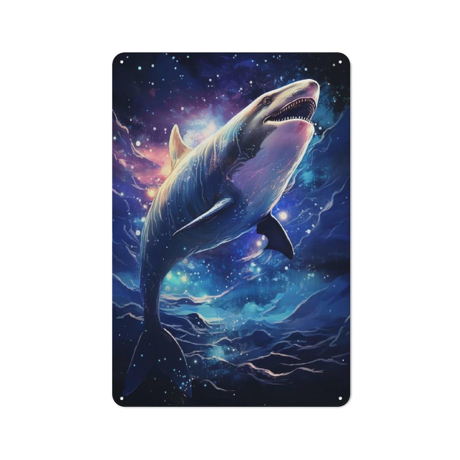 Junmoney Cosmic Dolphin Fantasy Tin Wall Plaque 30X20cm With For Studio Or Craft Room, Suited To Craft Room Decorators