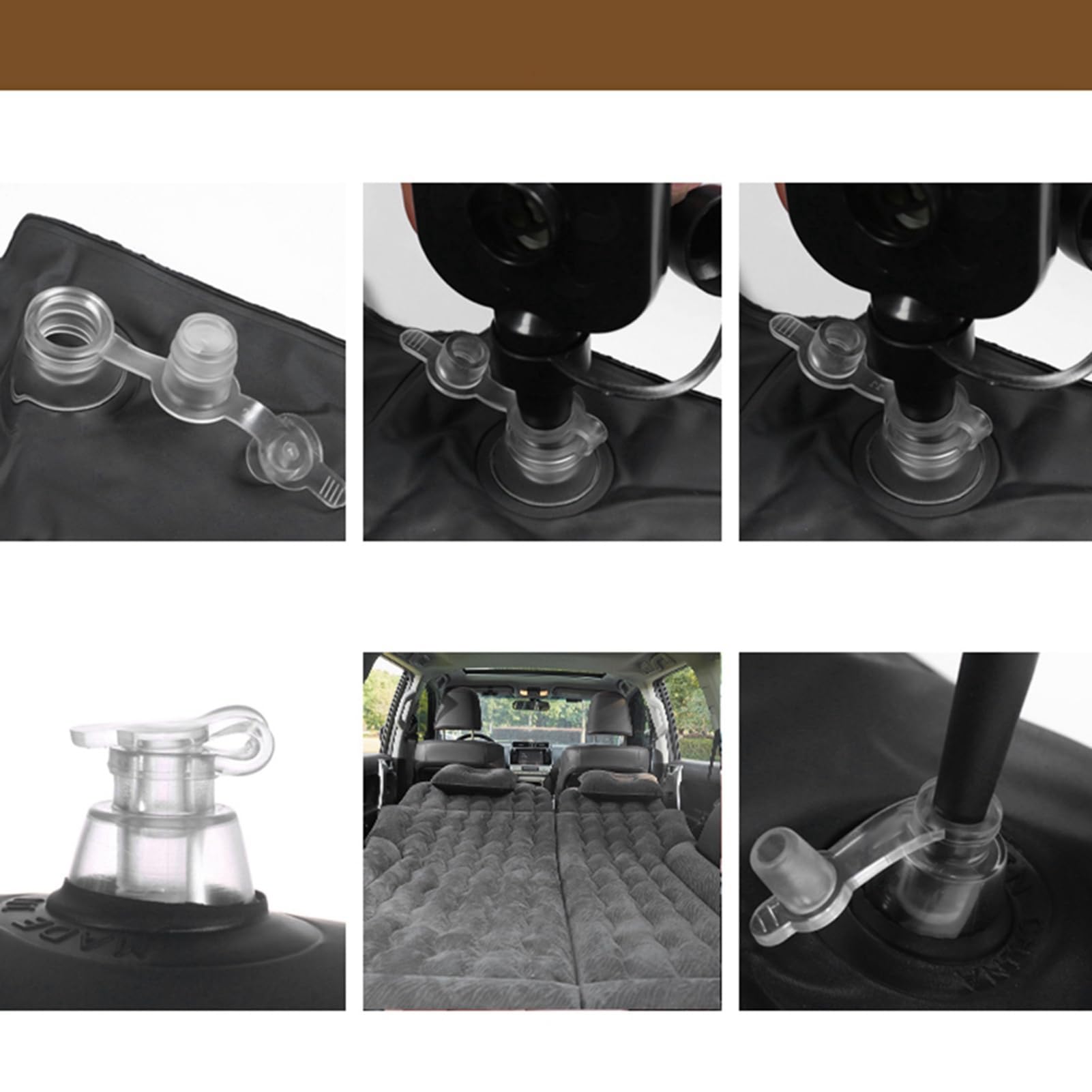 YWBL-WH Letto Gonfiabile per Auto, Floccaggio Premium e PVC, Comodo Tappetino da Viaggio per SUV, Minivan e Camion, Dimensioni da Aperto 68,5 X 49,6 Pollici per Campeggio e Viaggi su Strada (BLACK)