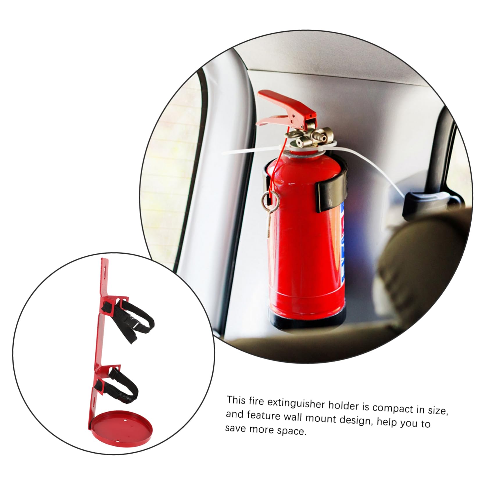 Soporte para Extintor de Incendios para Vehículos, Rojo | Hierro y Cloth, 5-7kg, Fijación Compacta para Pasajeros, Ahorro de Espacio y Seguridad Mejorada