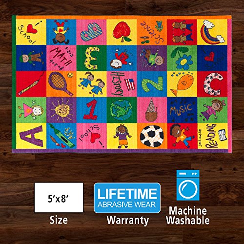 Colorful Primary Pictures Rug for Kids' Classroom or Playroom, 5' x 8'