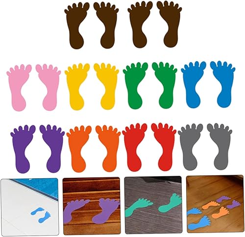 Miniatura 6 de ibasenice 20 pares de calcomanías de pared de huellas de colores, huellas de bebé, calcomanías de huellas de bebé, calcomanías de huellas de aula,