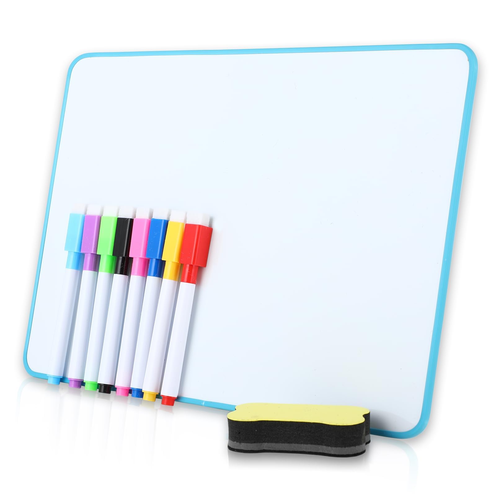 wenrescry Dry Erase mała tablica suchościeralna z antypoślizgowym stojakiem, dwustronna magnetyczna tablica suchościeralna z długopisami, magnesem i gumką, dla studentów, klasy, biura (32 x 23 cm)