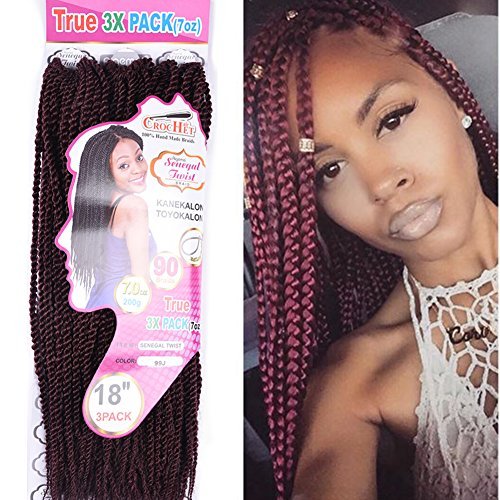 Burgundy Senegal Twist Crochet Braids Wine Red Dreadlocks Box Braiding Hair for Women Small Havana Twists Synthetic Hair Extensions Premium Kanekalon Fiber Heat Resistant (99J,3pcs/ pack)