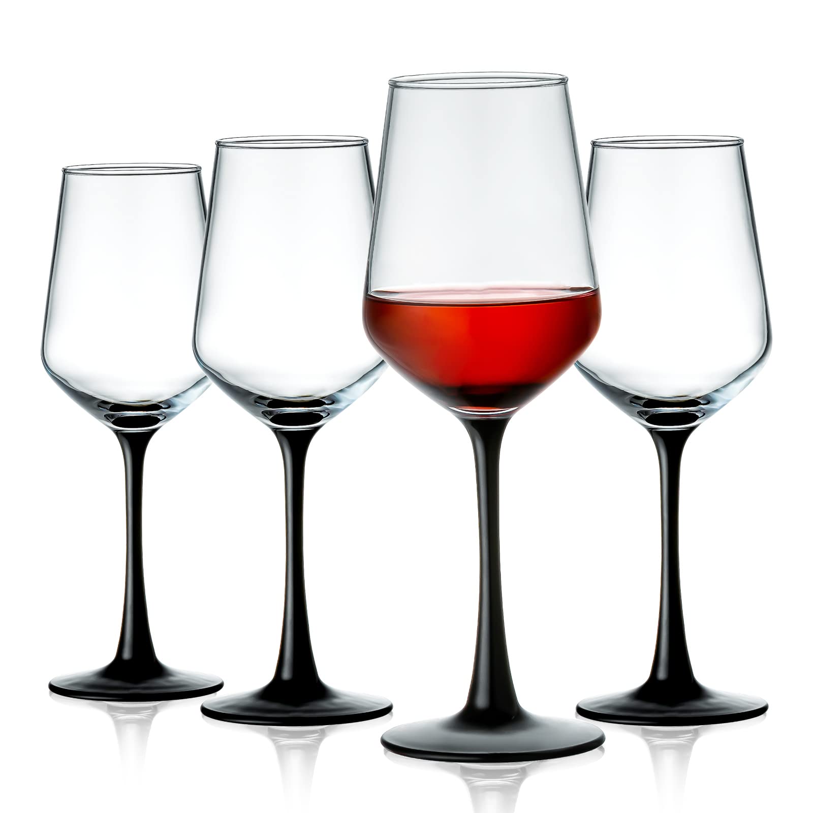 ziixon Red Wine Glasses Black Stemmed Wine Glasses Colored Wine Glasses Set Wine Glassware for Wine Tasting , Wedding Gift, Anniversary, Christmas, Birthday, Black Stem